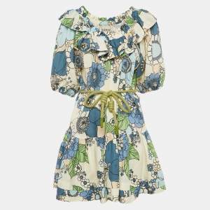 Alemais Multicolor Floral Print Linen Belted Mini Dress M