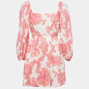 Alemais Pink Printed Linen Juno Mini Dress M