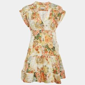 Alemais Yellow Sylvia Floral Hemp Mini Dress M
