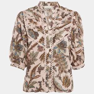 Alemais Pink Printed Lace Trim Ramie Estella Yoke Front Shirt S