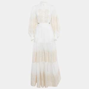 Alemais Off-White Applique Detail Linen Cut-Out Maxi Dress M