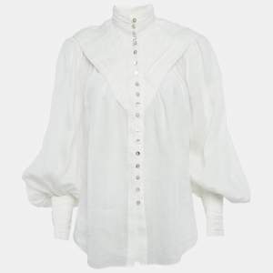 Alemais White Ramie Halcyon Tucked Blouse XS