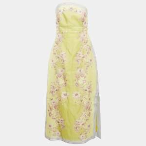 Alemais Green Floral Print Silk Blend Strapless Midi Dress M