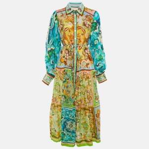 Pre Owned Alemais Multicolor Floral Print Ramie Dreamer Shirt Dress M