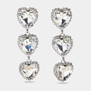 مملوكة مسبقًا Alessandra Rich Hearts Crystals Silver Tone Drop Earrings