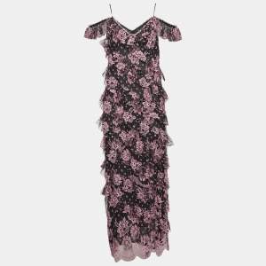 Alessandra Rich Black Floral Lace Ruffled Mid Dress M