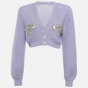 مملوكة مسبقًا كارديغان أليساندرا ريتش صوفي مخلوط بزخرفة فيونكة بنفسجي مقاس صغير (سمول)