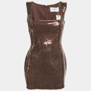 مملوكة مسبقًا Alex Perry Brown Sequin Sleeveless Portrait Mini Dress M
