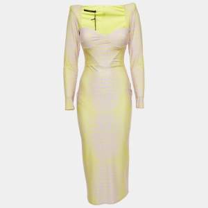 Alex Perry Yellow/Lilac Croc Print Jersey Midi Dress L