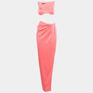 Alex Perry Pink Satin Top and Draped Skirt Set S