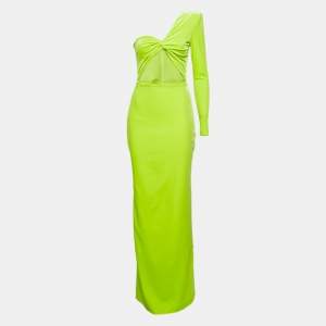 Alex Perry Lime Green Velvet Cut-Out Detail One Shoulder Maxi Dress M