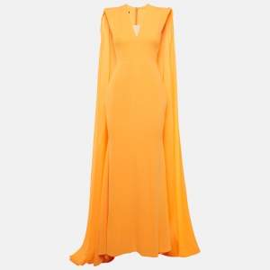 Alex Perry Orange Crepe Cape Sleeve Gown M
