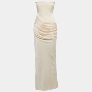 مملوكة مسبقًا Alex Perry Butter Cream Crepe Strapless Draped Maxi Dress S