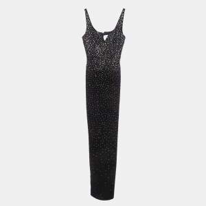 مملوكة مسبقًا Alex Perry Navy Blue Velvet Crystal-Embellished Gown S