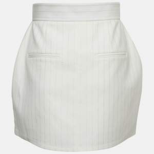 Pre Owned Alex Perry White Lurex Striped Gabardine Mini Skirt S