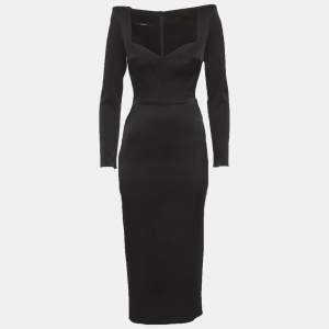 Pre Owned Alex Perry Black Satin Linden Midi Dress S