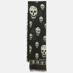Alexander McQueen Black Skull Printed Modal & Silk Scarf