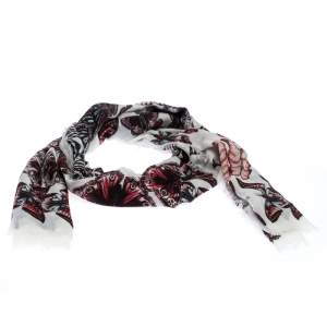 Pre Owned Alexander McQueen White Butterfly Metamorphosis Modal Wool Scarf