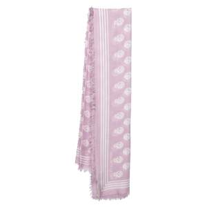 Pre Owned Alexander McQueen Lilac Skull Printed Modal Fringed Scarf