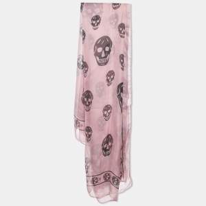 Alexander McQueen Pink Skull Print Silk Chiffon Scarf