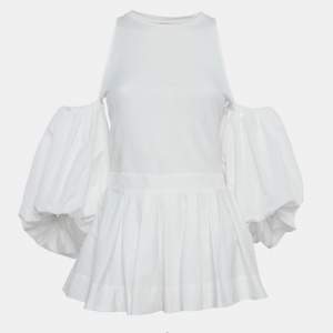 Pre Owned Alexander McQueen White Cotton Pleated Mini Dress S