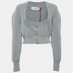 Alexander McQueen Grey Wool Rib Knit Button Front Cardigan M