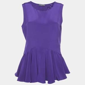 Alexander McQueen Purple Silk Peplum Style Sleeveless Top M