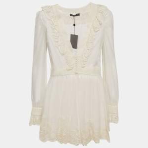 Alexander McQueen Off White Embroidered Tulle Sheer Tunic L