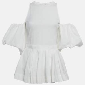 مملوكة مسبقًا Alexander McQueen White Cotton balloon Sleeve Open Shoulder Top S
