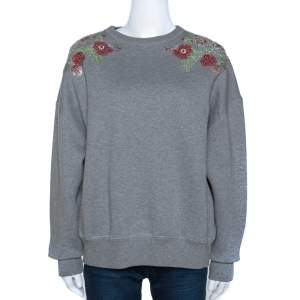 Alexander McQueen Grey Fleece Lined Cotton Poppy Sequined Sweatshirt S