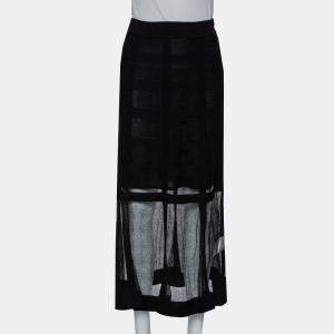 Alexander McQueen Black Patterned Silk Knit Midi Skirt M