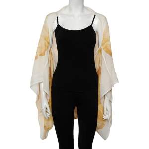 Pre Owned Alexander McQueen Yellow Poppy Printed Silk Oversized Draped Shrug (Free Size)
