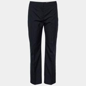 Pre Owned Alexander McQueen Black Lurex Pinstriped Wool Cropped Trousers M