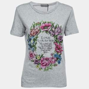 Pre Owned Alexander McQueen Grey Cotton Printed Short Sleeve T-Shirt M