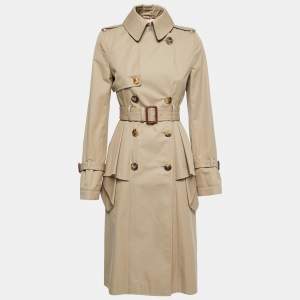 Alexander McQueen Beige Gabardine Belted Peplum Trench Coat S
