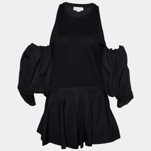Alexander McQueen Black Cotton Knit Pleated Cut Out Balloon Sleeve Top M