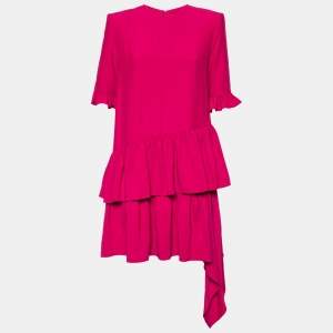 Alexander McQueen Pink Crepe Ruffled Tiered Mini Dress M