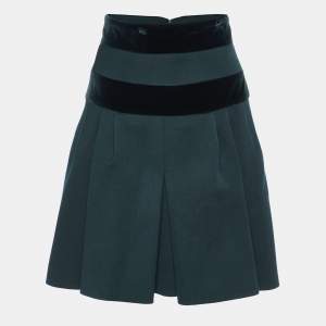 Alexander McQueen Dark Green Wool & Velvet Trim Mini Skirt M