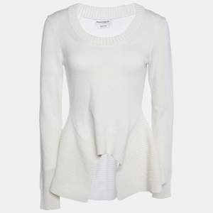 Alexander McQueen Ivory Cashmere Knit Peplum Scoop Jumper XS