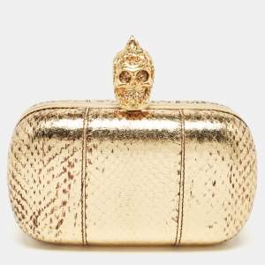 Alexander McQueen Metallic Gold Python Skull Box Clutch