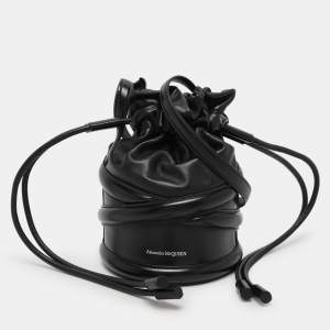 Alexander McQueen Black Leather The Soft Curve Drawstring Bucket Bag