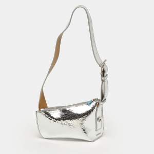 مملوكة مسبقًا Alexander McQueen T-Bar Silver Crackled Leather Sling Pouch