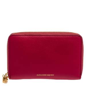 Pre Owned Alexander McQueen Fuchsia Leather Zip Around Wallet
