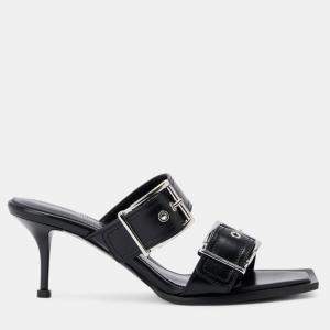 Alexander Mcqueen black Leather Leath Sleath Boxcarsi Sandal EU 36