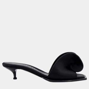 Alexander McQueen Black Leather Kitten Heel Slide Sandals EU 38