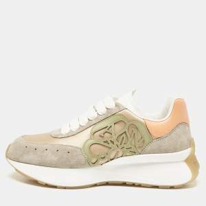 Pre Owned Alexander McQueen Pink Satin and Suede Sprint Runner Low-Top Sneakers Size 39