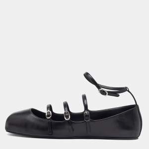 Alexander McQueen Black Leather Caged Mary Jane Ballet Flats Size 38.5