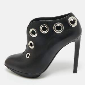 Pre Owned Alexander McQueen Black Leather Shiny Nappa Booties Size 36