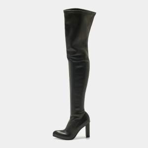 Pre Owned Alexander McQueen Black Leather Thigh High Boots Size 40