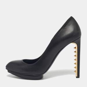 Pre Owned Alexander McQueen Black Leather Spikes Heel Pumps Size 40
